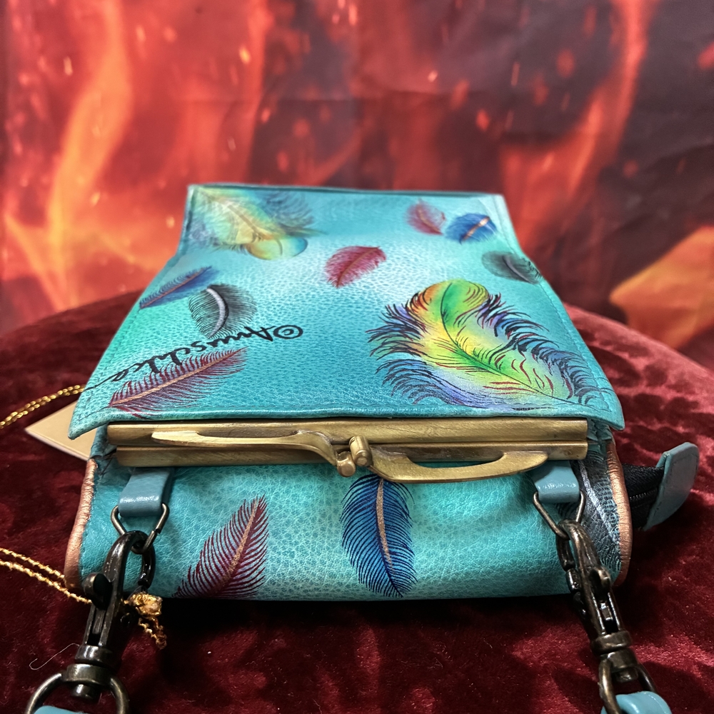 Anuschka Turquoise Feather Art Clutch